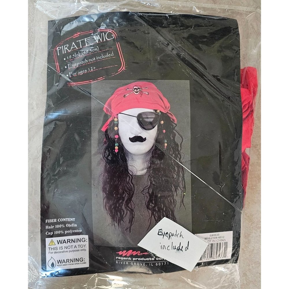 Pirate Wig Beads Red Skull Bandana Eyepatch Costume Halloween Adult Kids Men NEW